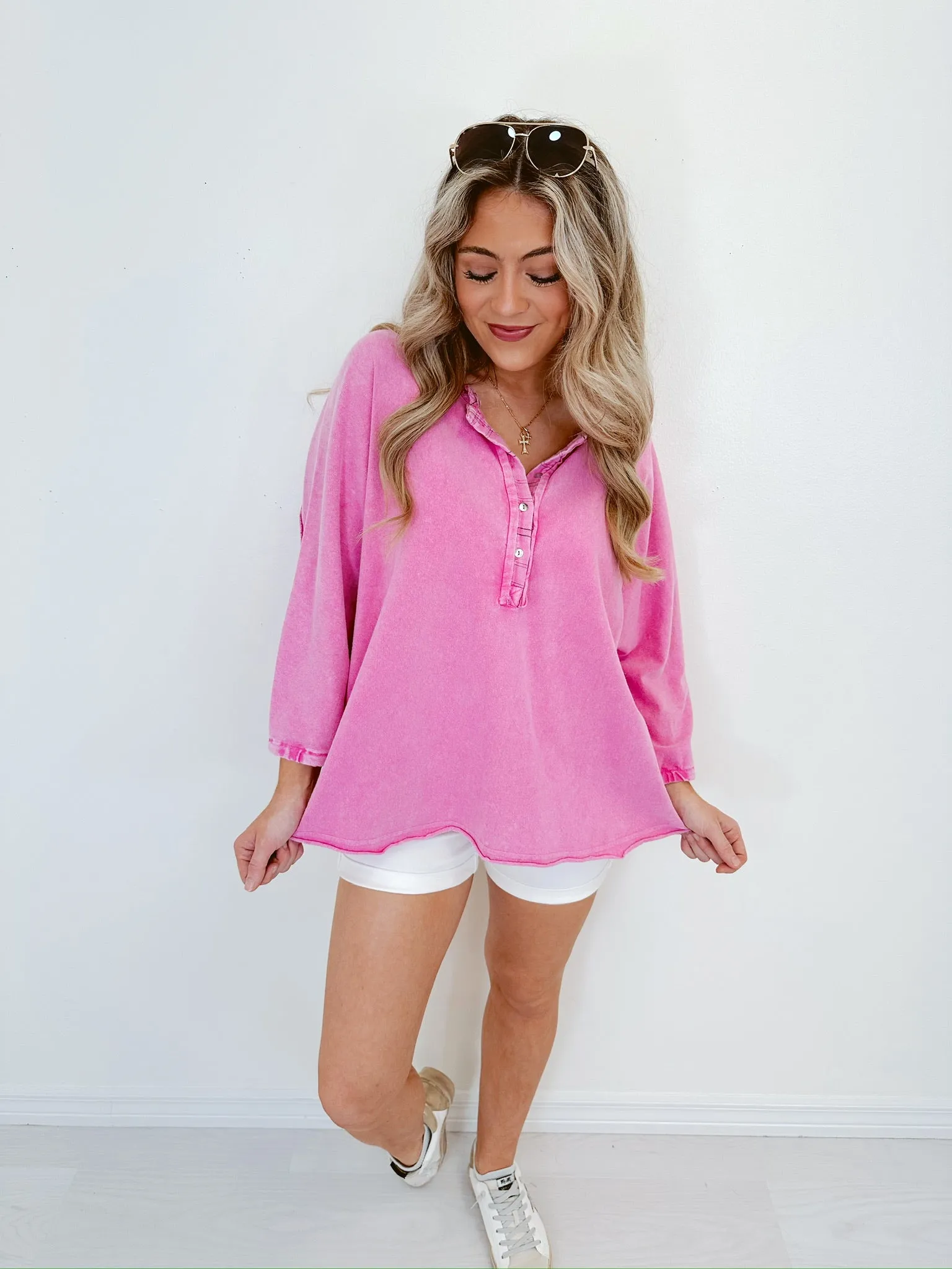 Hannah Henley Washed Top - Pink