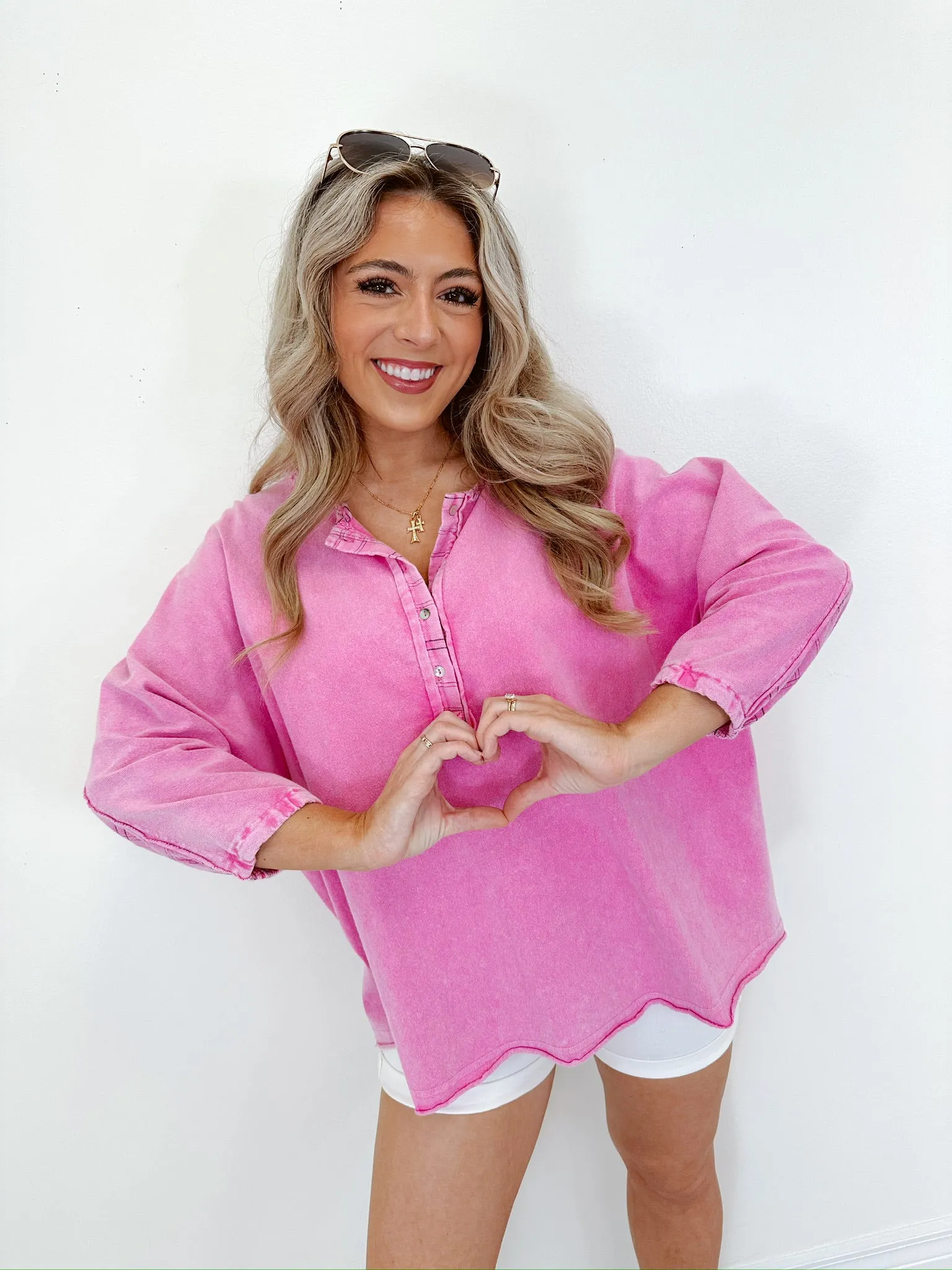 Hannah Henley Washed Top - Pink