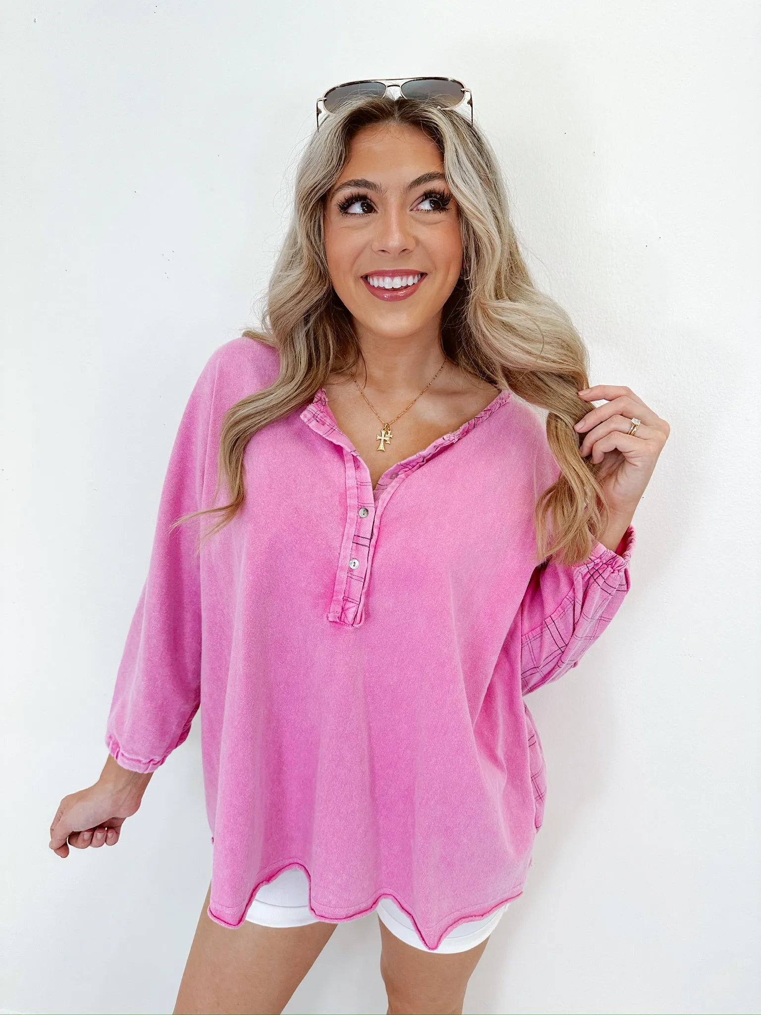 Hannah Henley Washed Top - Pink