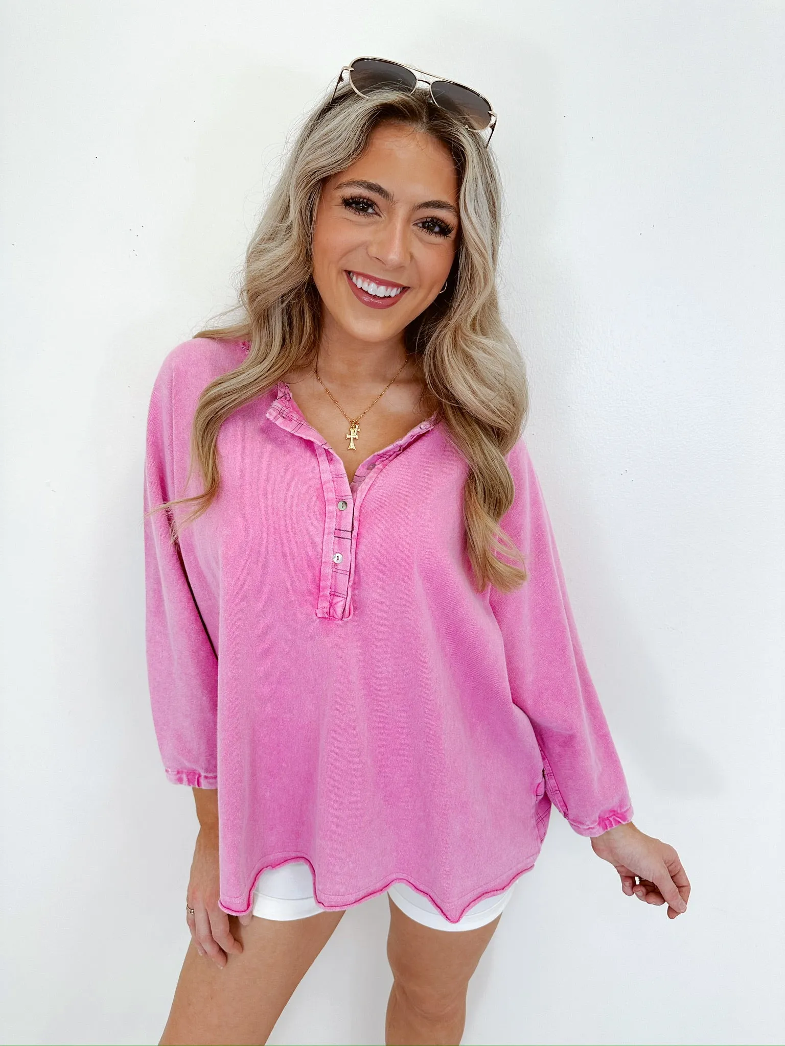 Hannah Henley Washed Top - Pink