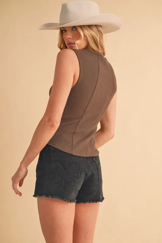 Hazel Blues® |  Aemi   Co Exposed Seam Ribbed Wide Strap Tank