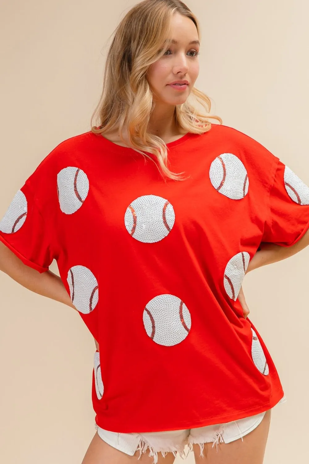 Hazel Blues® |  BiBi Sequin Baseball Drop Shoulder Short Sleeve T-Shirt