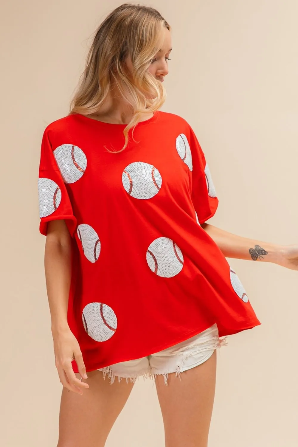 Hazel Blues® |  BiBi Sequin Baseball Drop Shoulder Short Sleeve T-Shirt