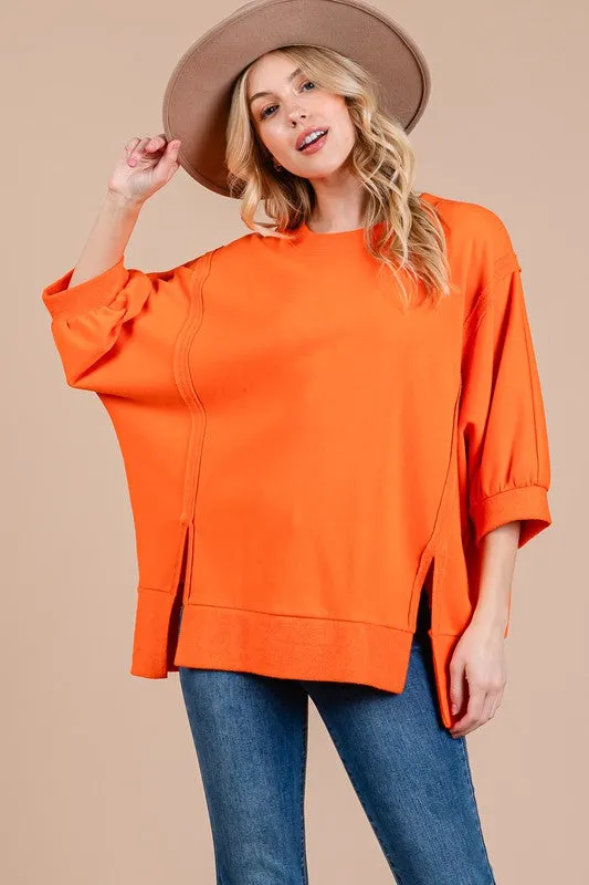 Hazel Blues® |  Ces Femme Side Slit Drop Shoulder Puff Sleeve Sweatshirt