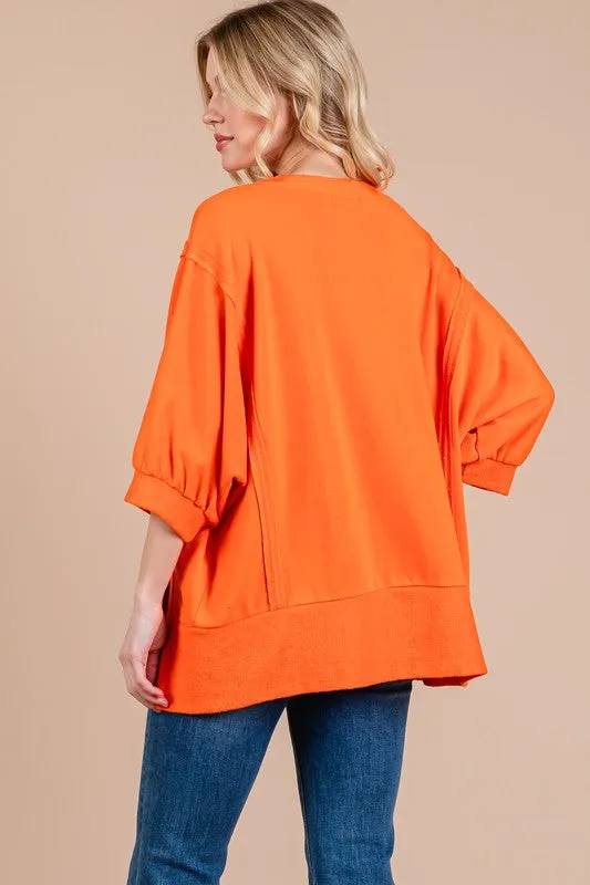 Hazel Blues® |  Ces Femme Side Slit Drop Shoulder Puff Sleeve Sweatshirt