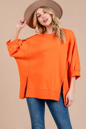 Hazel Blues® |  Ces Femme Side Slit Drop Shoulder Puff Sleeve Sweatshirt