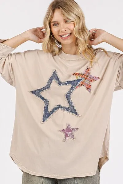 Hazel Blues® |  Mittoshop Mineral Wash Star Patch Long Sleeve T-Shirt