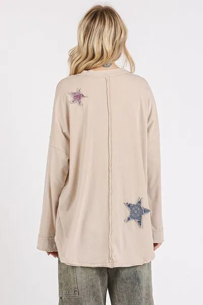 Hazel Blues® |  Mittoshop Mineral Wash Star Patch Long Sleeve T-Shirt