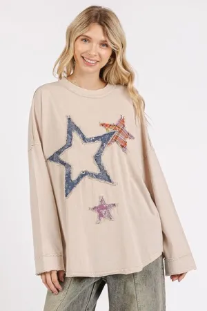 Hazel Blues® |  Mittoshop Mineral Wash Star Patch Long Sleeve T-Shirt