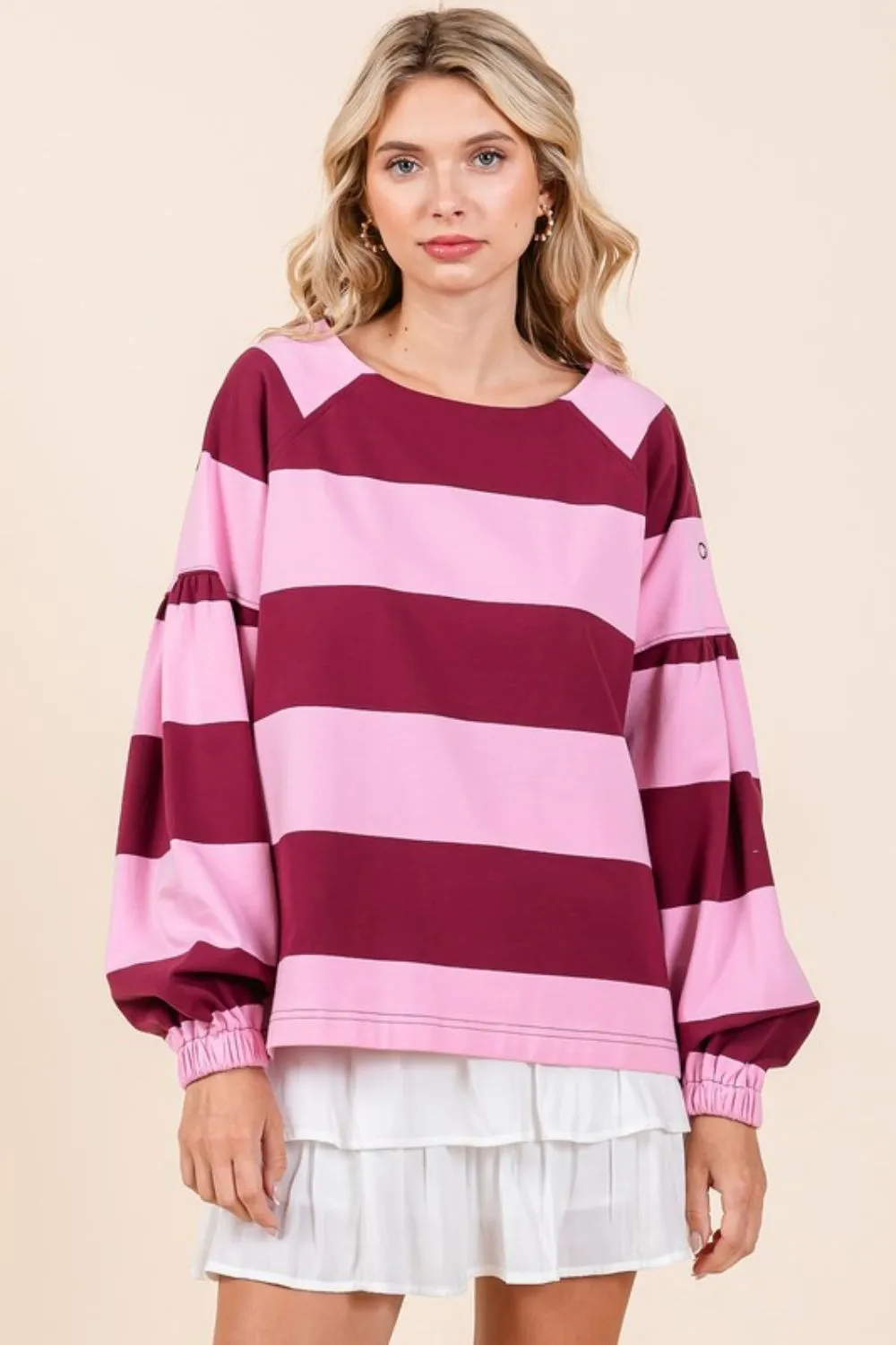 Hazel Blues® |  Mittoshop Striped Snap Shoulder Long Sleeve T-Shirt