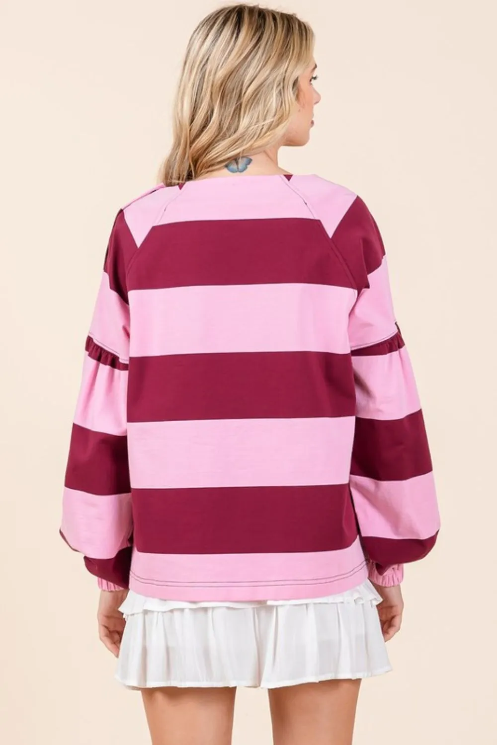 Hazel Blues® |  Mittoshop Striped Snap Shoulder Long Sleeve T-Shirt