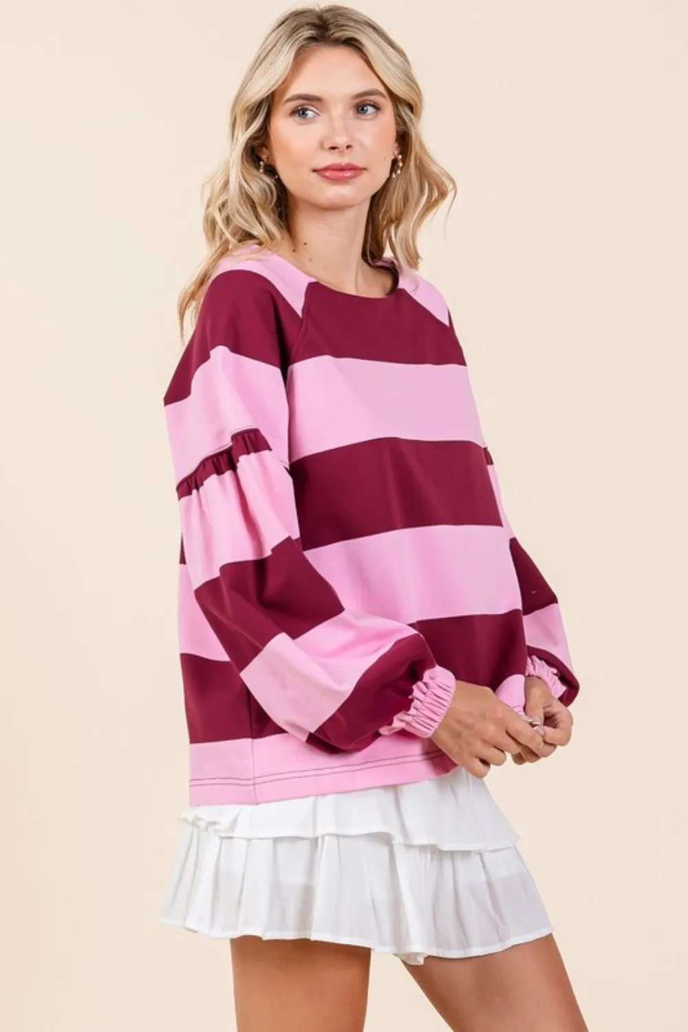 Hazel Blues® |  Mittoshop Striped Snap Shoulder Long Sleeve T-Shirt