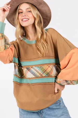 Hazel Blues® |  SAGE   FIG Mineral Wash Raw Edge Color Block Sweatshirt