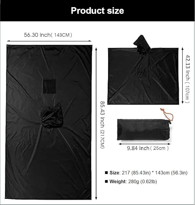 Hooded Rain Poncho Waterproof Raincoat Jacket for Men Women Adults, Military Poncho for Outdoor Activities Camping Fishing
