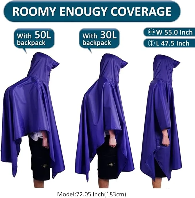 Hooded Rain Poncho Waterproof Raincoat Jacket for Men Women Adults, Military Poncho for Outdoor Activities Camping Fishing