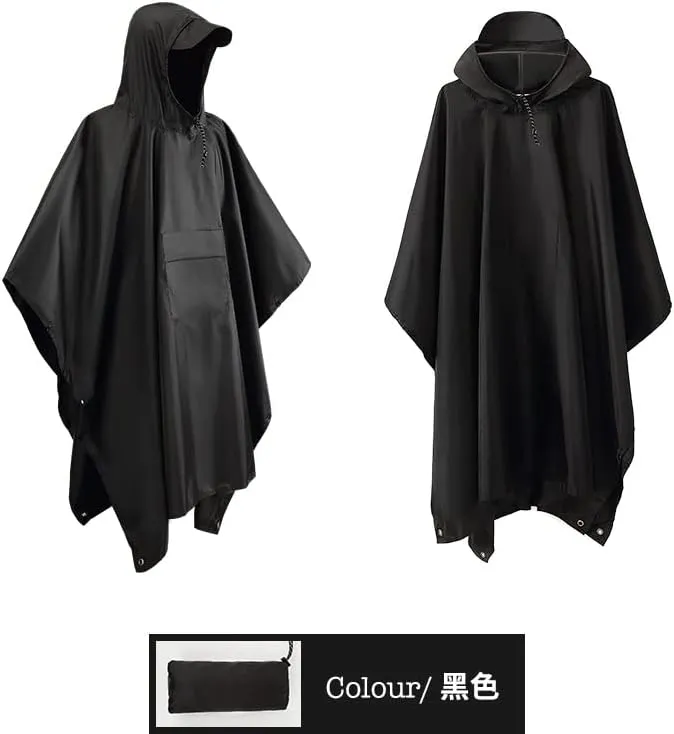 Hooded Rain Poncho Waterproof Raincoat Jacket for Men Women Adults, Military Poncho for Outdoor Activities Camping Fishing