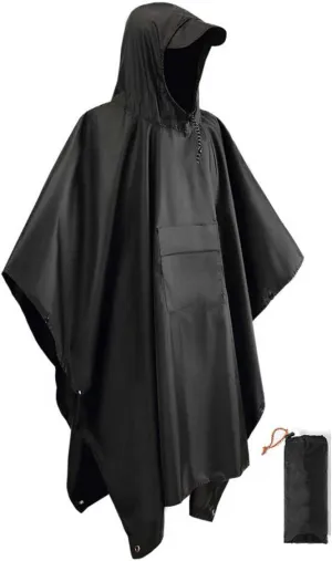 Hooded Rain Poncho Waterproof Raincoat Jacket for Men Women Adults, Military Poncho for Outdoor Activities Camping Fishing