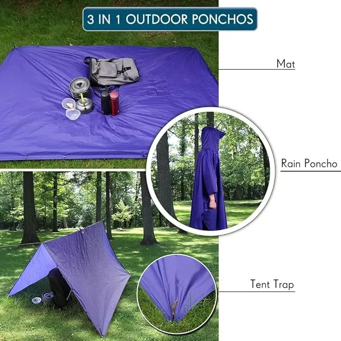 Hooded Rain Poncho Waterproof Raincoat Jacket for Men Women Adults, Military Poncho for Outdoor Activities Camping Fishing