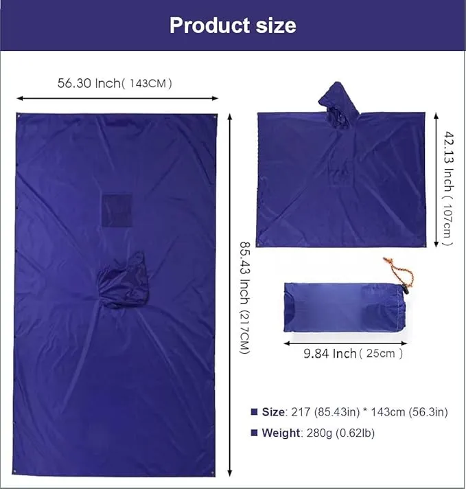 Hooded Rain Poncho Waterproof Raincoat Jacket for Men Women Adults, Military Poncho for Outdoor Activities Camping Fishing