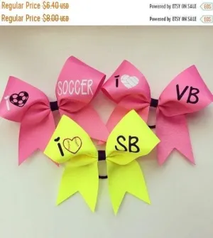 I Love Sports Glitter and Ribbon Bow