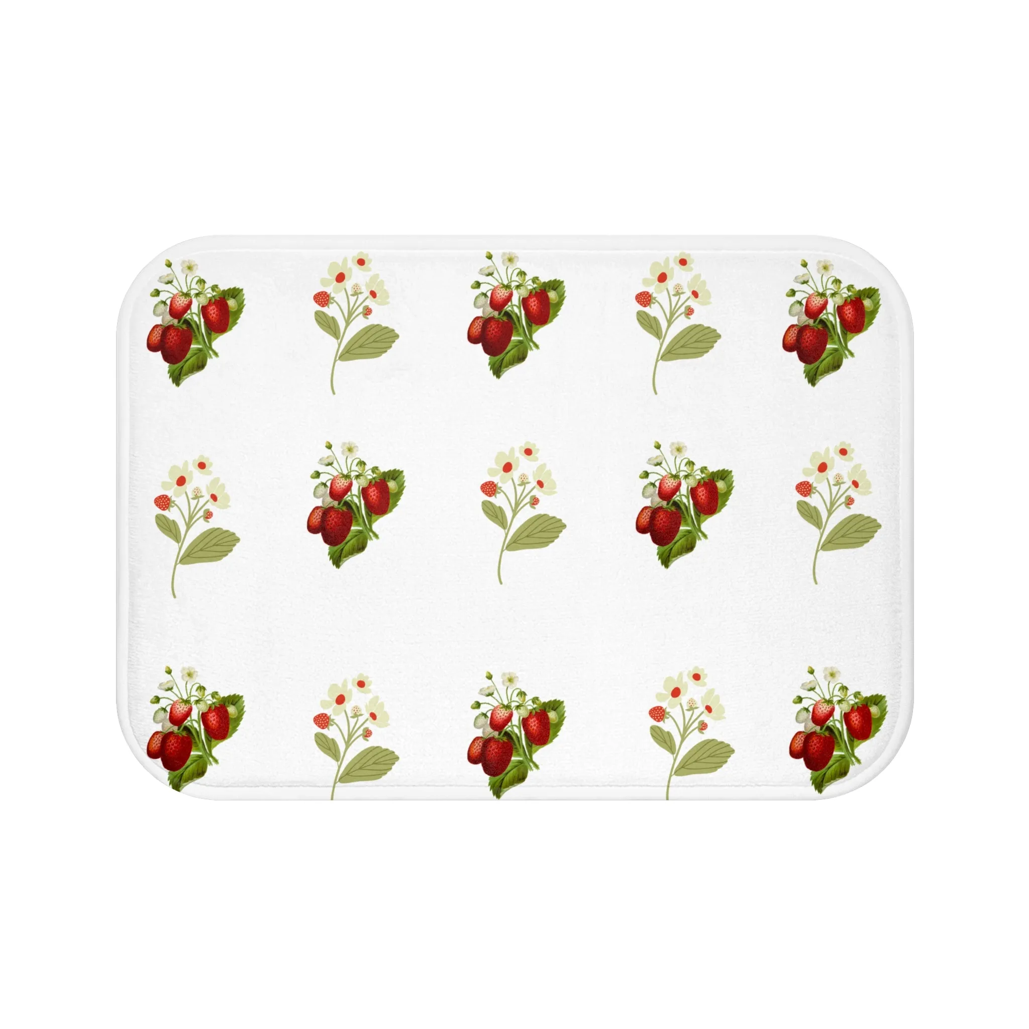 I Love Strawberries Apron and Matching Kitchen Mat with Vintage Inspired Strawberry Pattern
