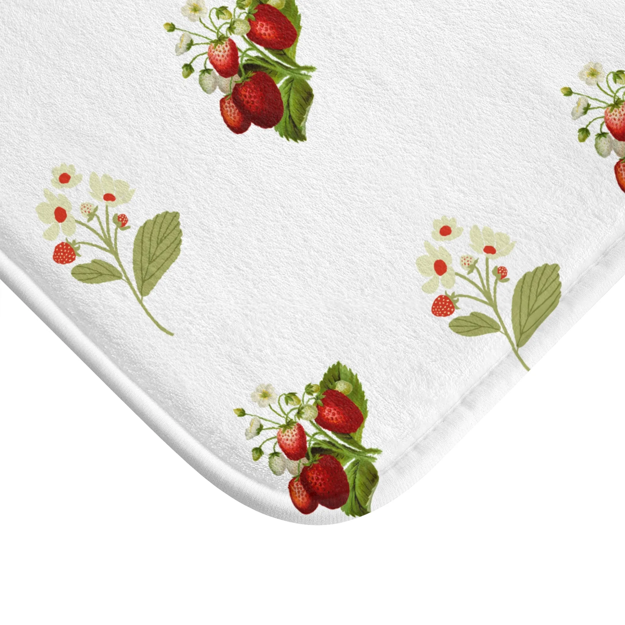 I Love Strawberries Apron and Matching Kitchen Mat with Vintage Inspired Strawberry Pattern