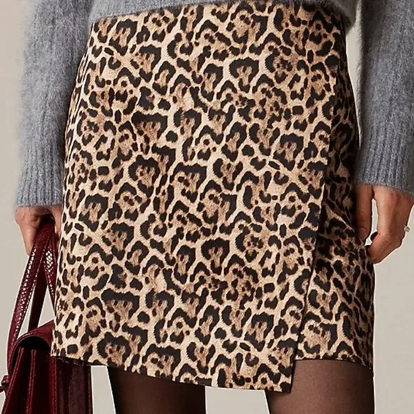 J. Crew Collection Leopard-Print Wrap Skirt in Duchesse Satin $128 Sz. 4