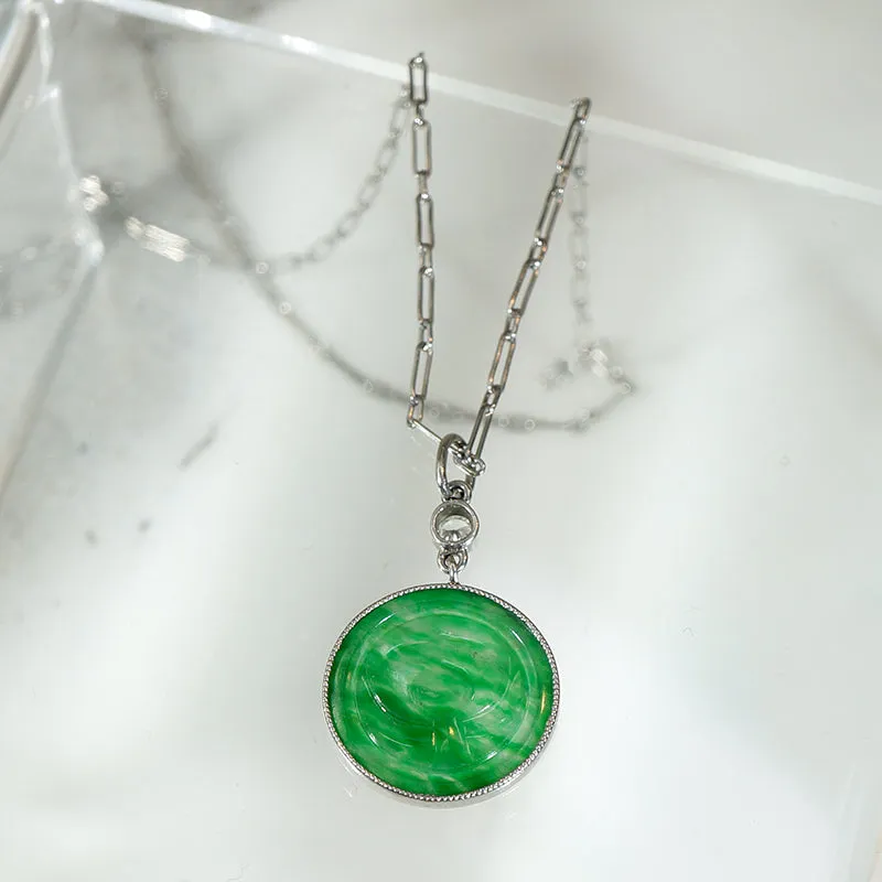 Jade & Diamond Platinum Art Deco Pendant