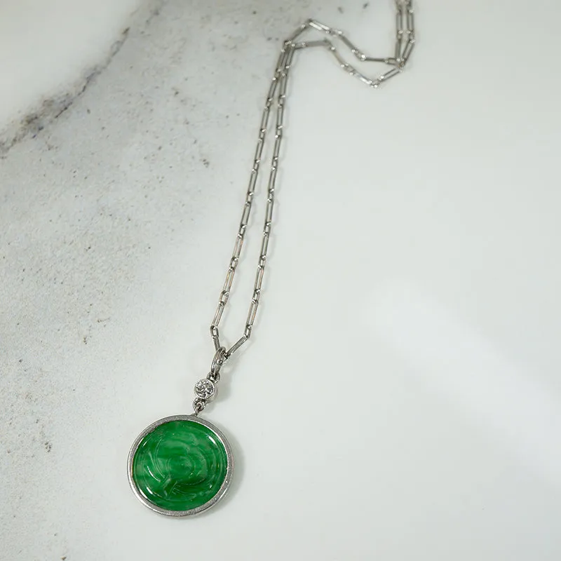 Jade & Diamond Platinum Art Deco Pendant