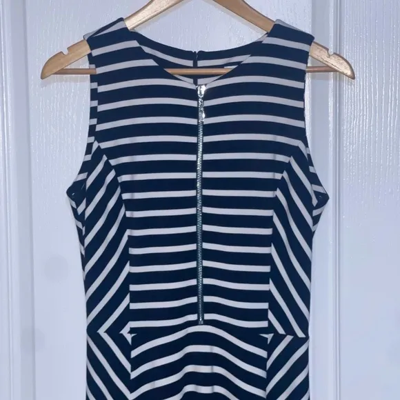 JOSEPH RIBKOFF Sleeveless Striped V-neck Silver Zip Dress Style 152908 {$285} 8