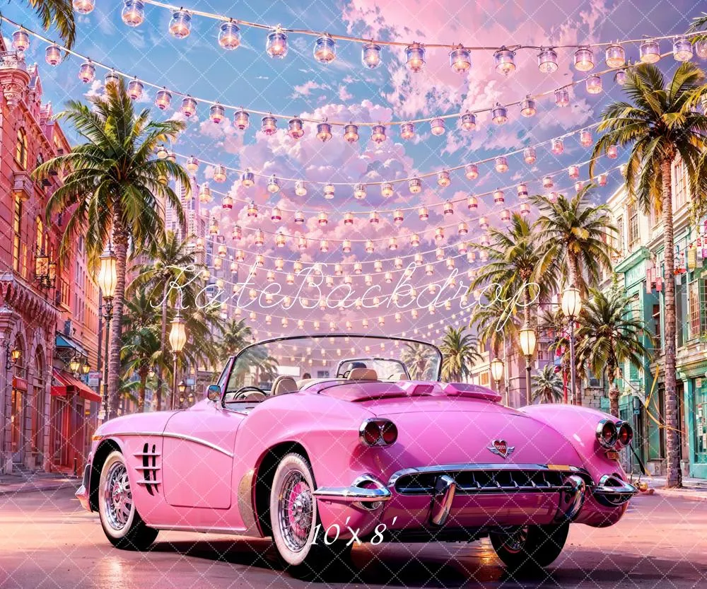 Kate Summer Fashion Doll Street Pink Car Backdrop for Photography