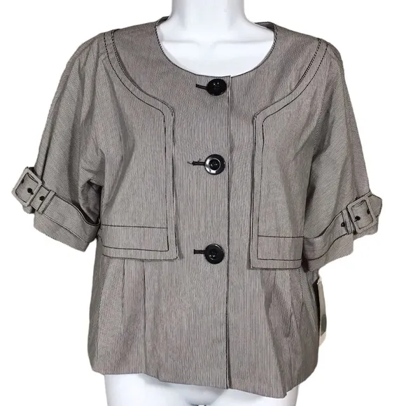 Kenneth Cole Womens Cropped Blazer Size 8 Button Dolman Sleeve Pleated Pinstripe