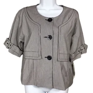 Kenneth Cole Womens Cropped Blazer Size 8 Button Dolman Sleeve Pleated Pinstripe