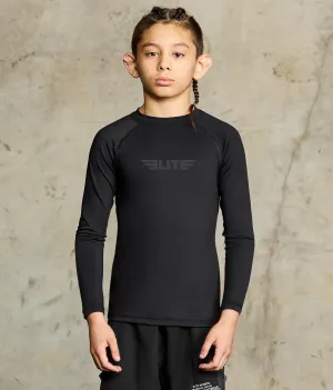 Kids' Standard Black Long Sleeve Boxing Rash Guard