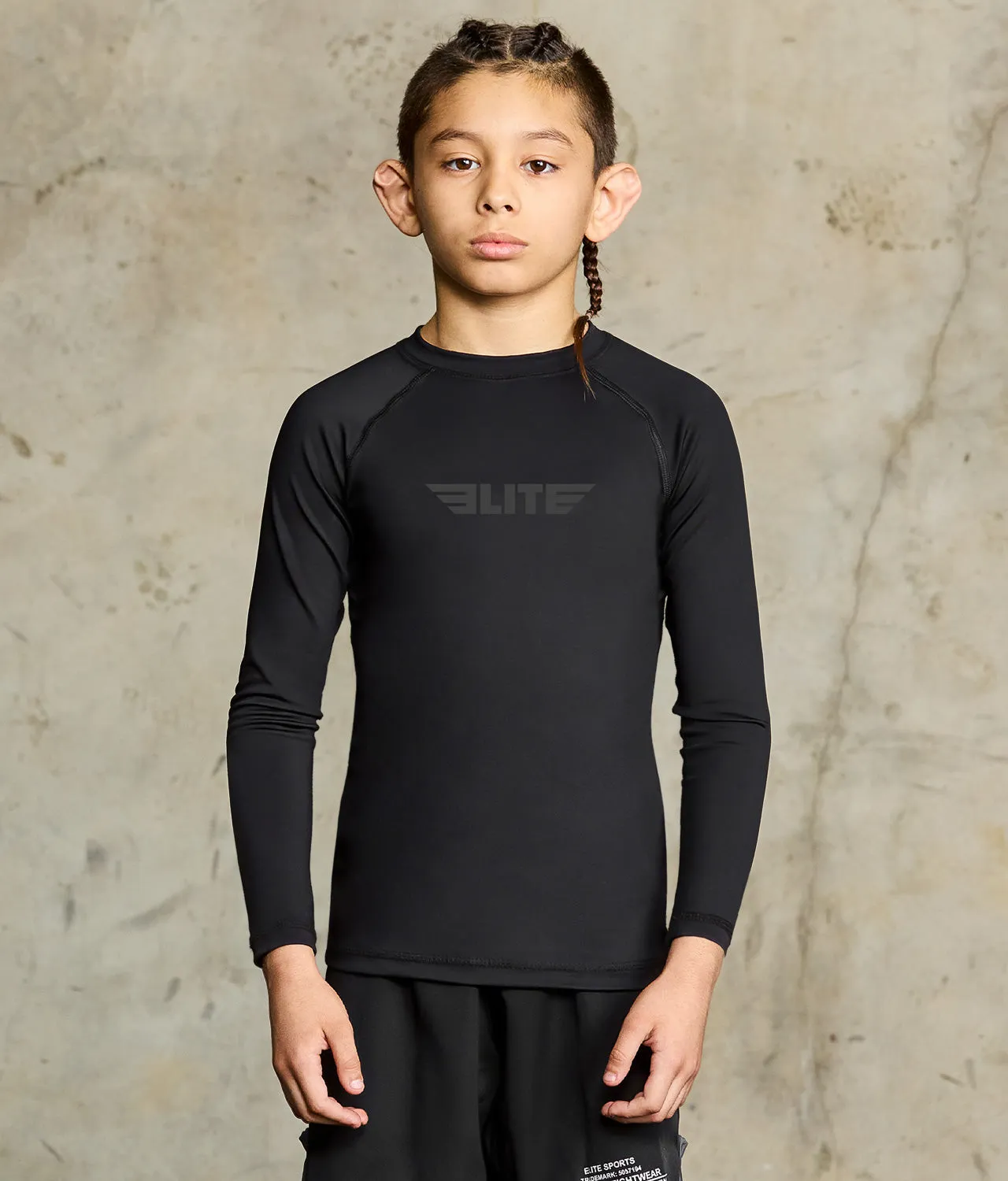 Kids' Standard Black Long Sleeve Wrestling Rash Guard