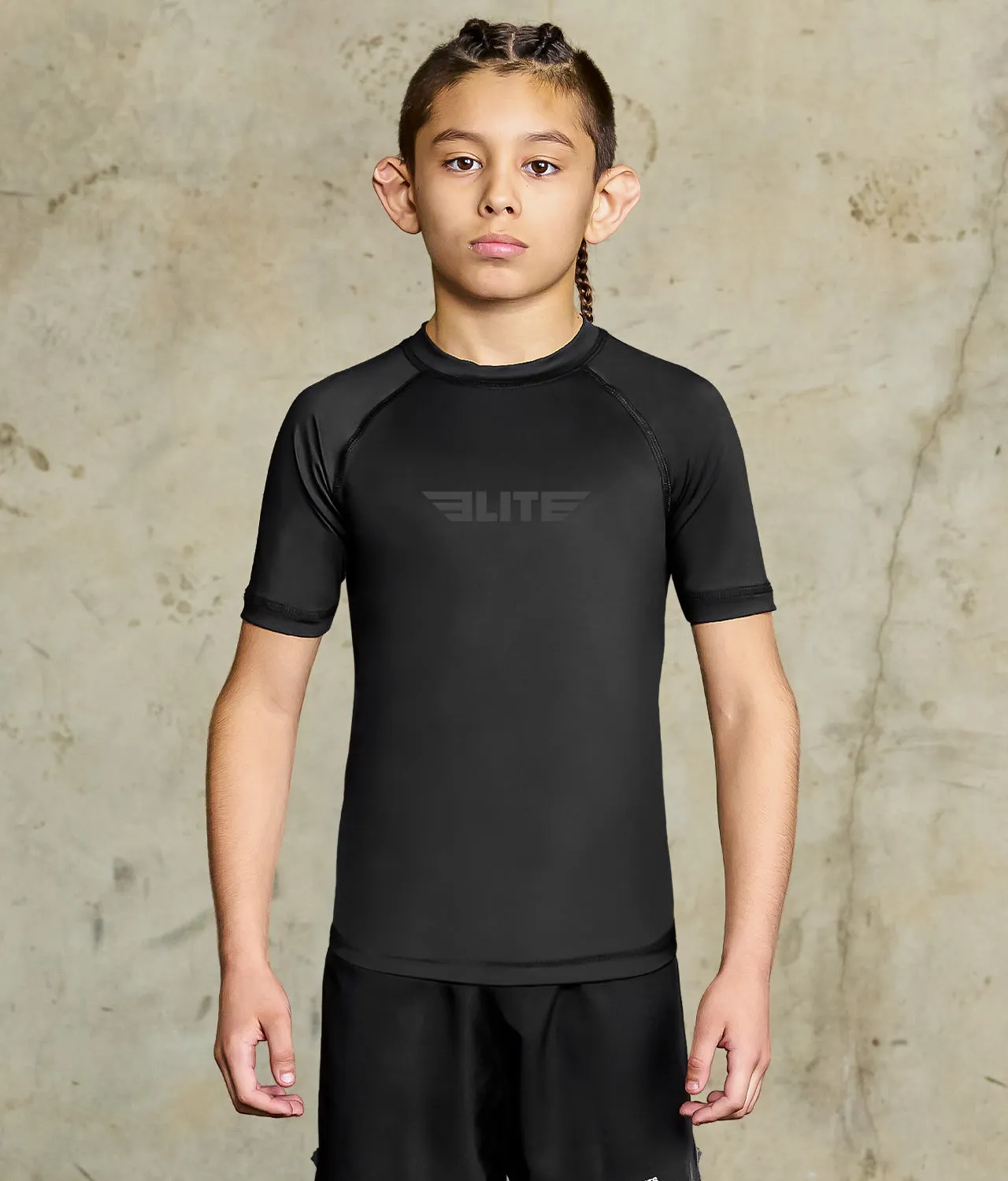 Kids' Standard Black Short Sleeve MMA Rash Guard