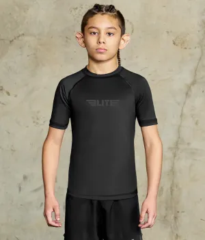 Kids' Standard Black Short Sleeve Wrestling Rash Guard