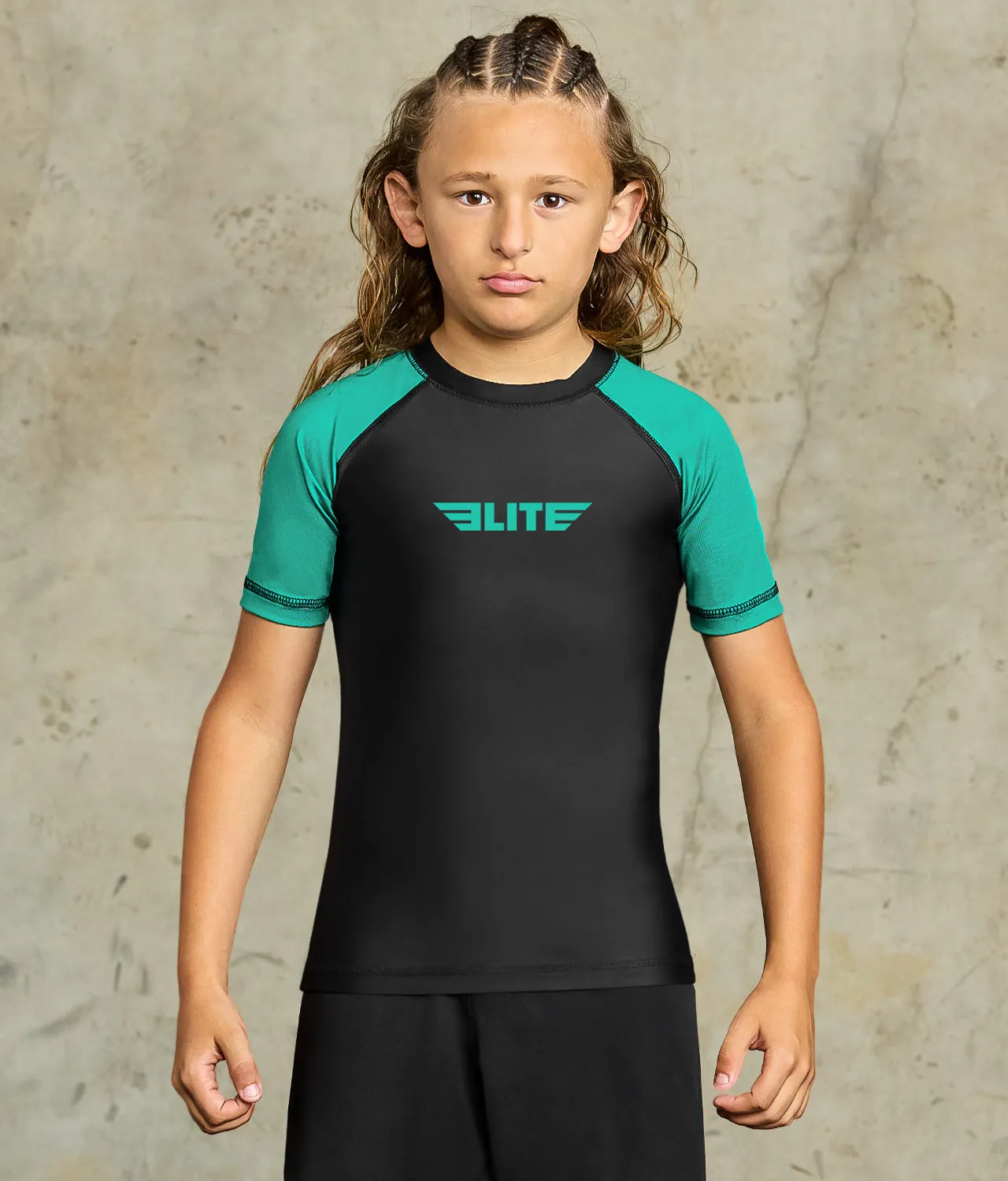 Kids' Standard Green Short Sleeve boxing Rash Guard