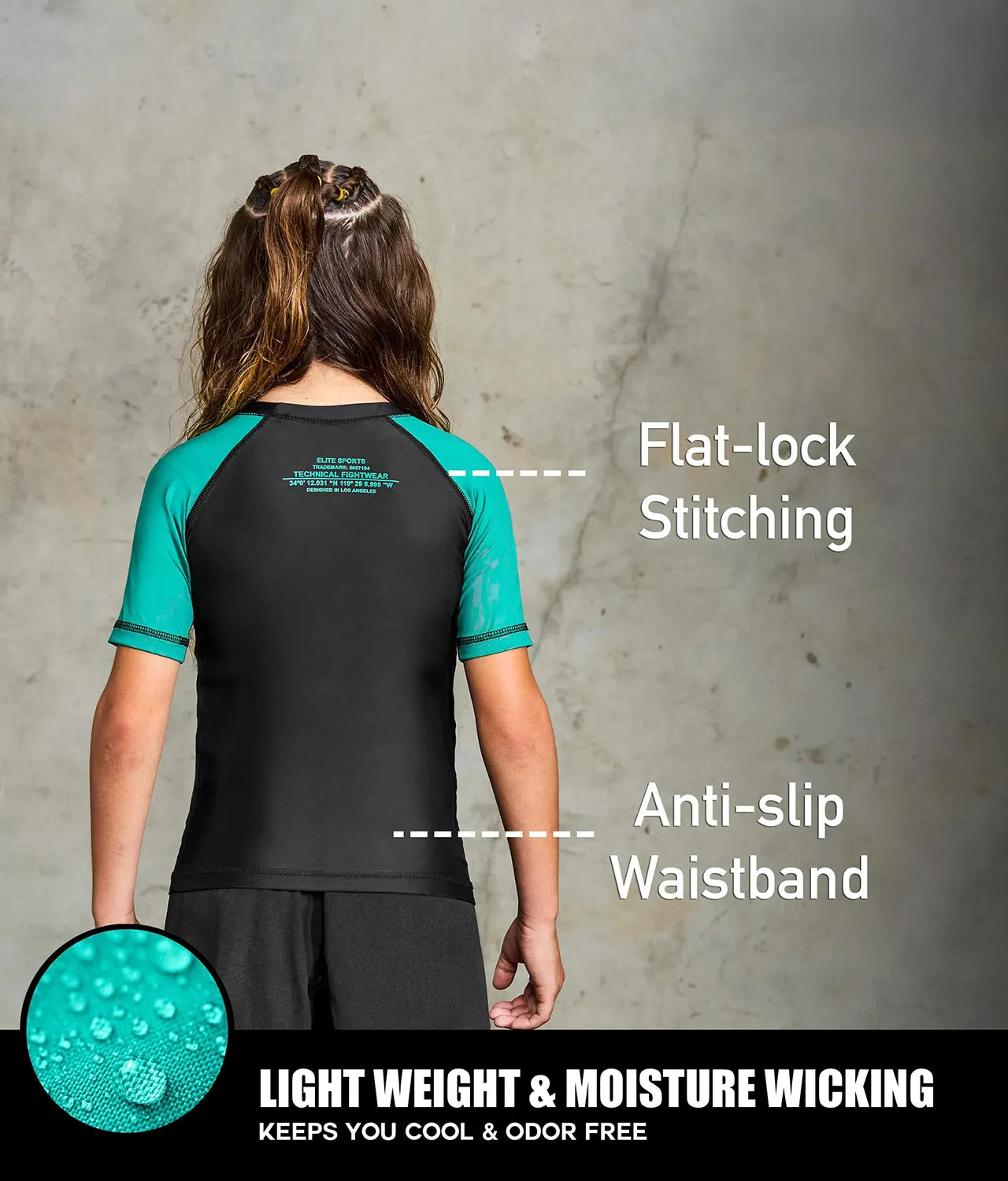 Kids' Standard Green Short Sleeve boxing Rash Guard