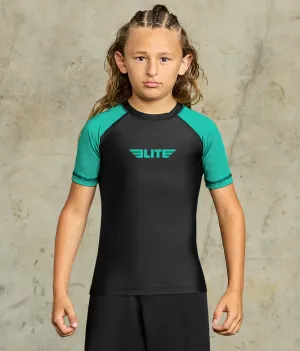 Kids' Standard Green Short Sleeve No-Gi BJJ Rash Guard