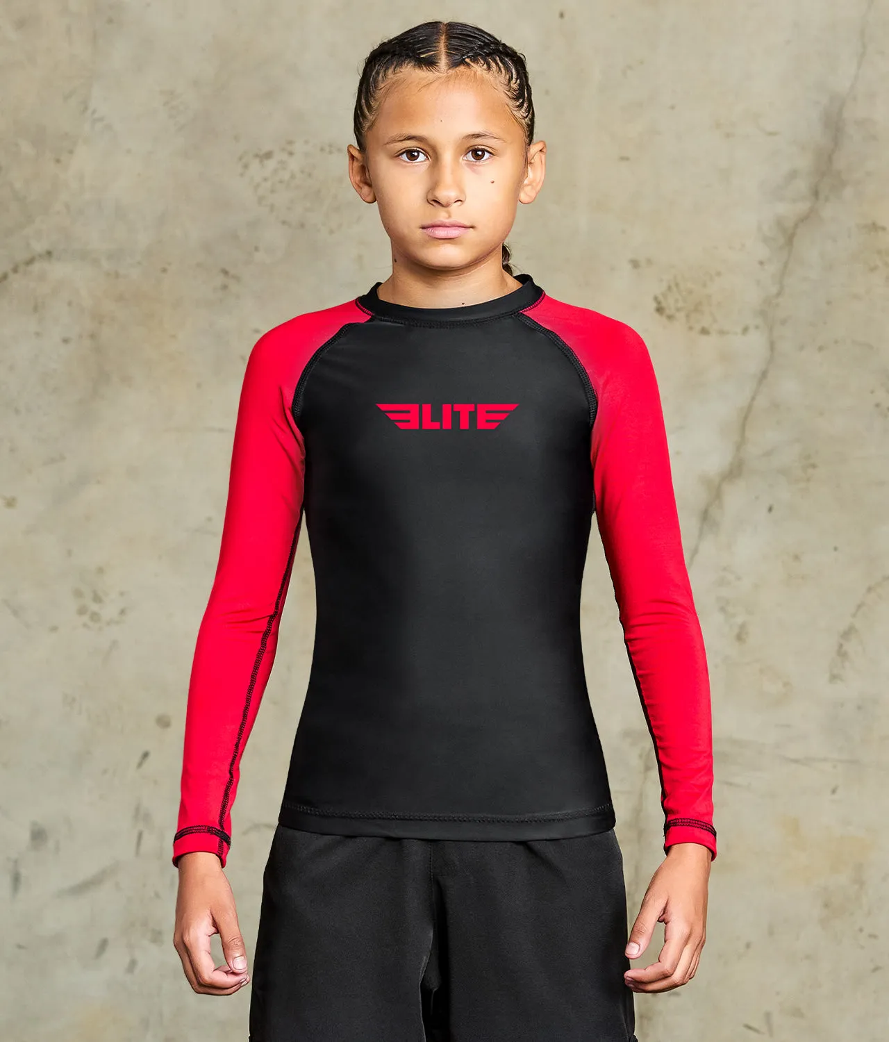 Kids' Standard Red Long Sleeve MMA Rash Guard