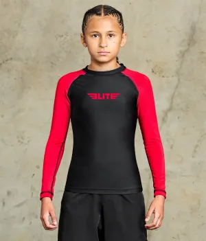 Kids' Standard Red Long Sleeve No-Gi BJJ Rash Guard