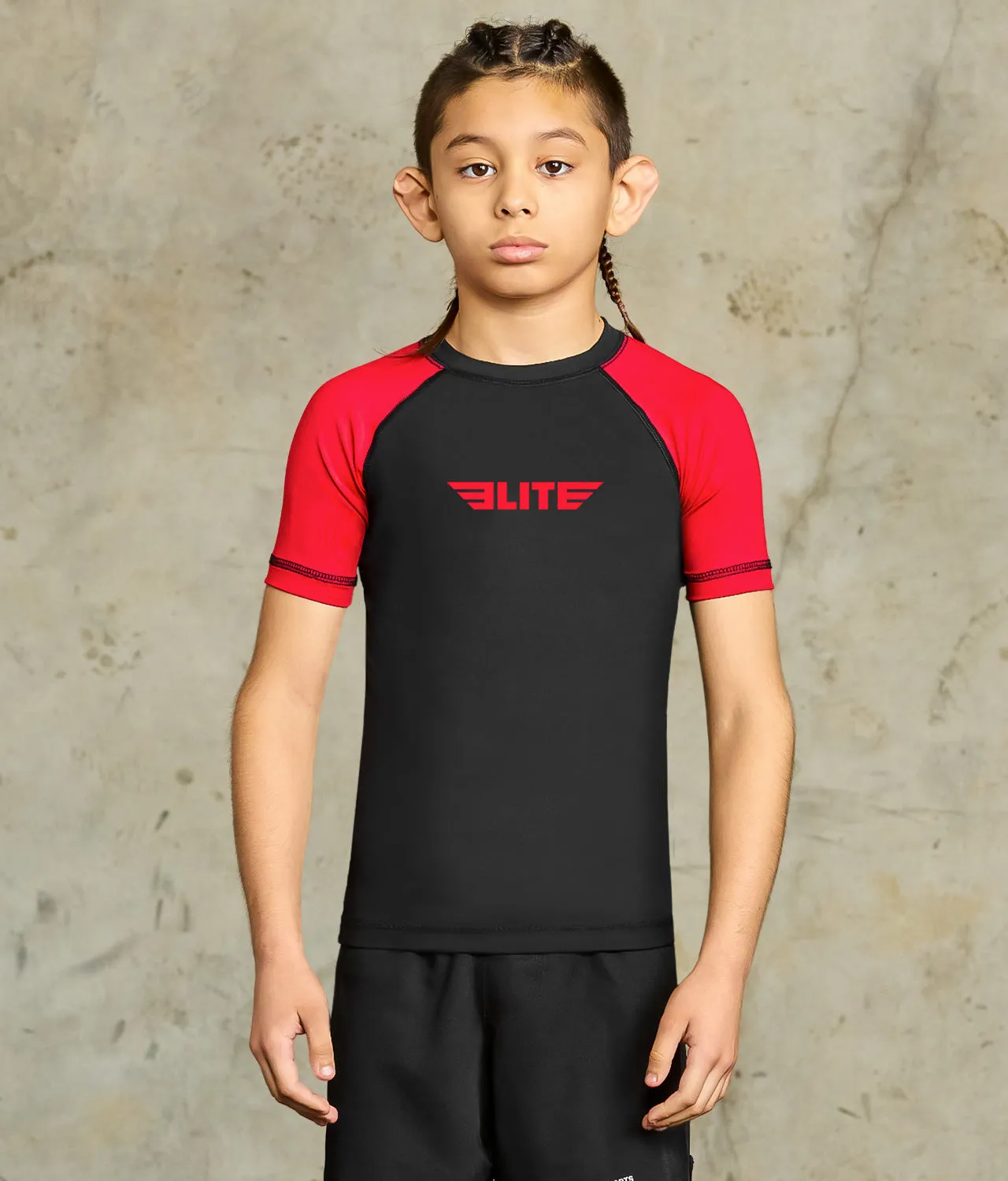 Kids' Standard Red Short Sleeve No-Gi BJJ Rash Guard