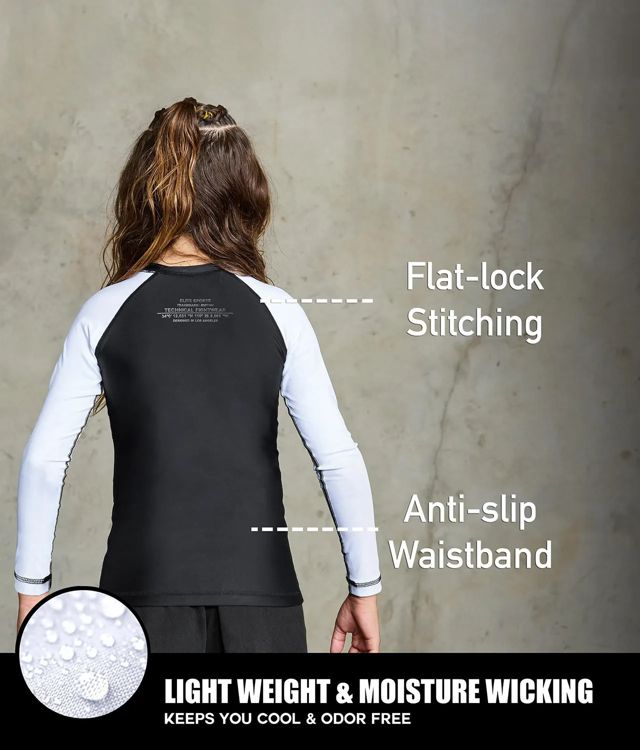 Kids' Standard White Long Sleeve Wrestling Rash Guard