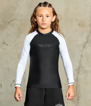 Kids' Standard White Long Sleeve Wrestling Rash Guard