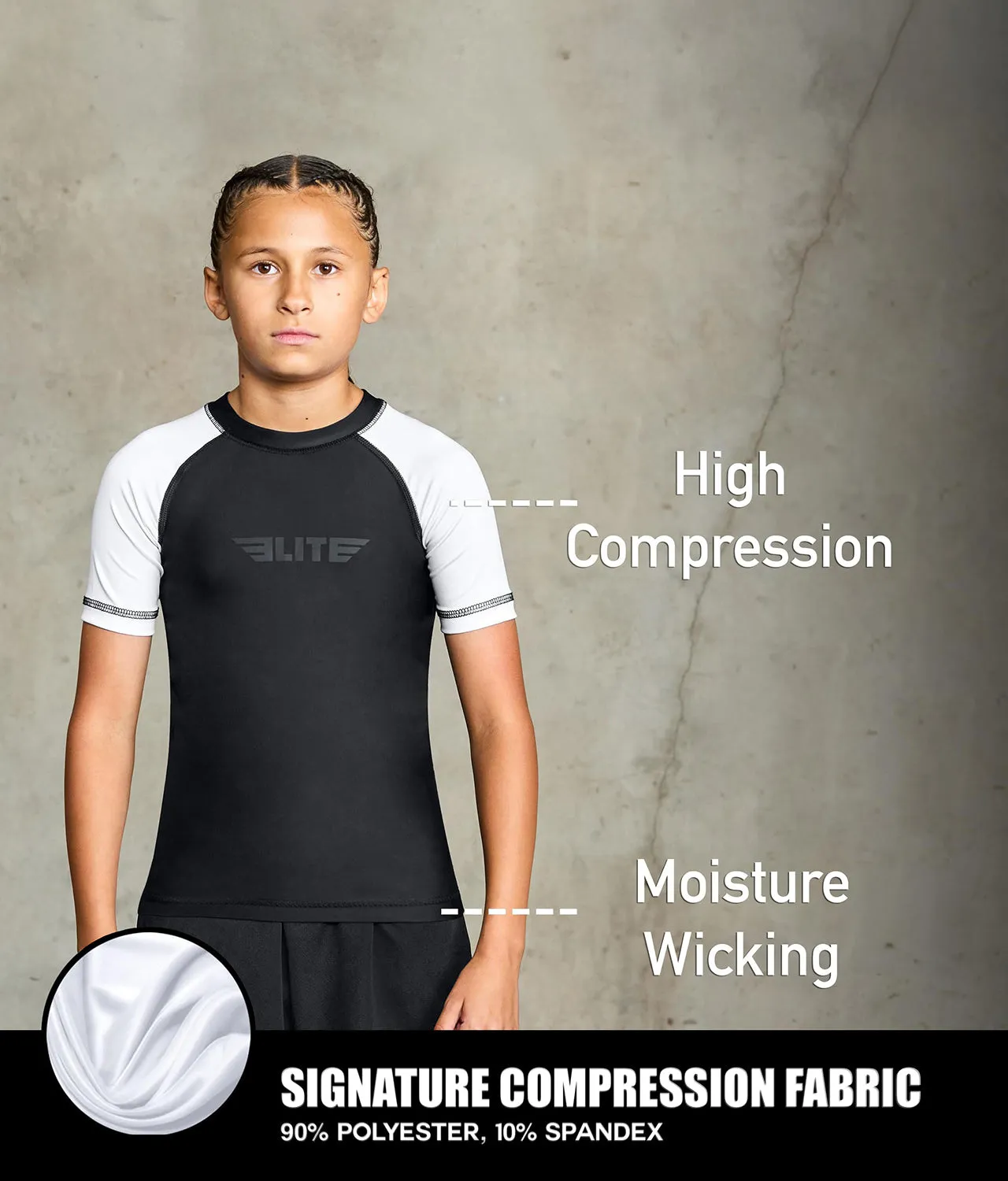 Kids' Standard White Short Sleeve Training Rash Guard