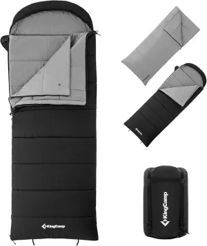 King Camp 3 in 1 Flannel Sleeping Bag for Adults, 3-4 Season Warm&Cold Weather Sleeping Bags, Washable Inner Lining, Large, Lightweight, Waterproof, Portable for Camping, Backpacking and Hiking