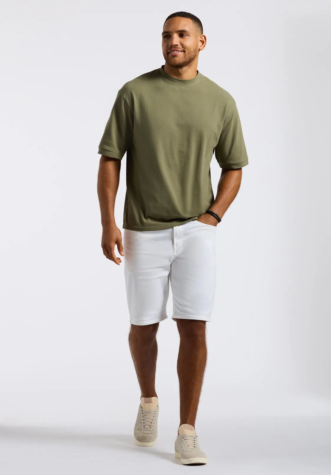 Kinsley Men's Piqué Crew Neck Relaxed T-Shirt, Army Green - BM24609