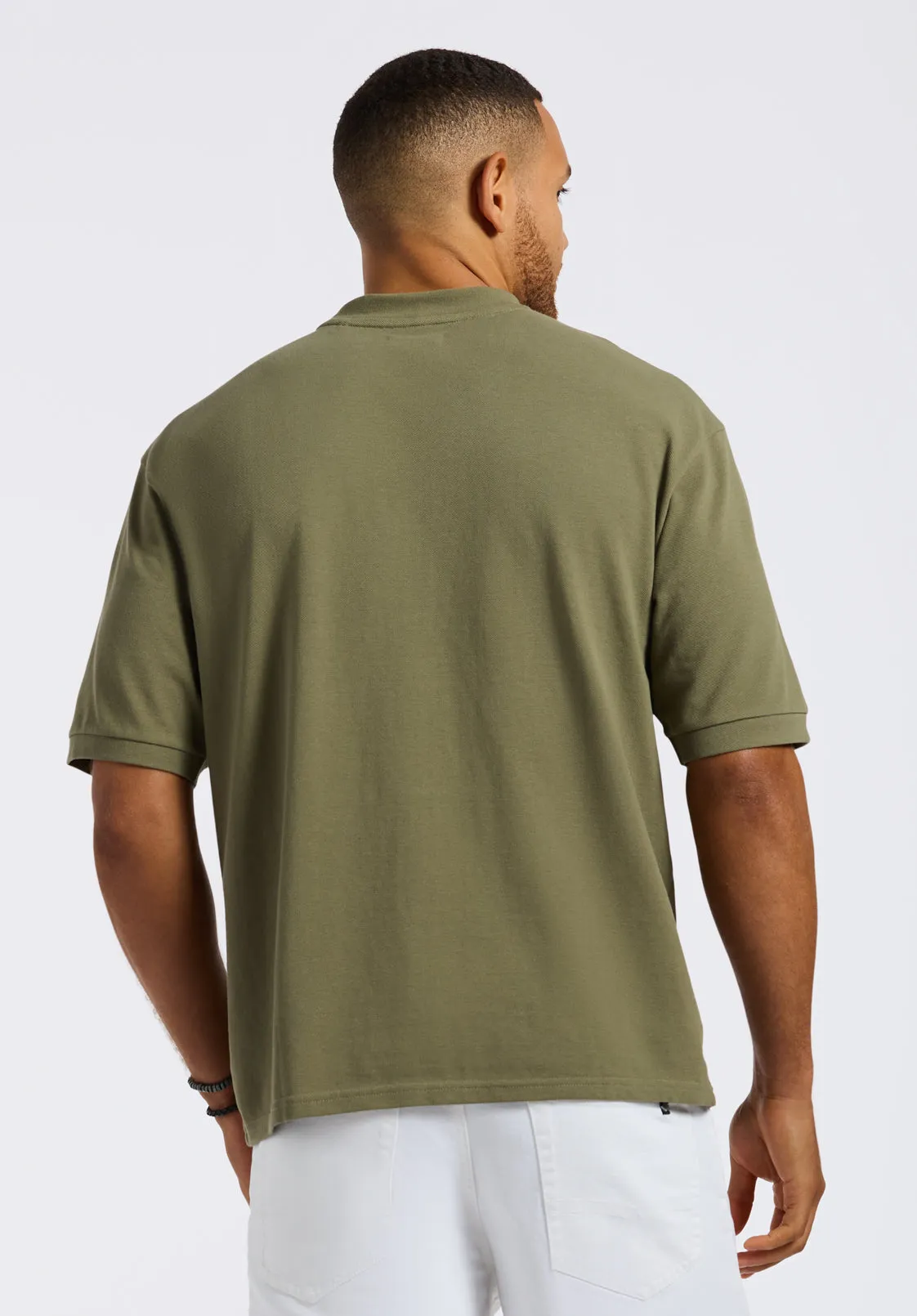 Kinsley Men's Piqué Crew Neck Relaxed T-Shirt, Army Green - BM24609