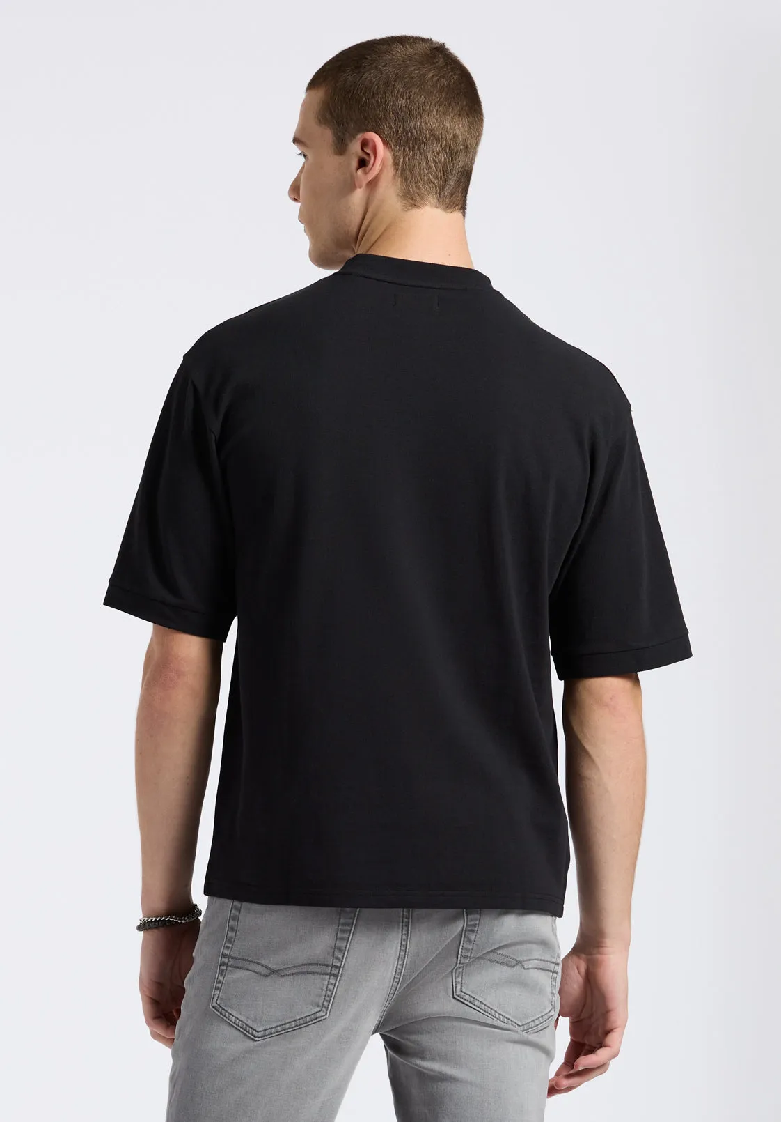 Kinsley Men's Piqué Crew Neck Relaxed T-Shirt, Black - BM24609